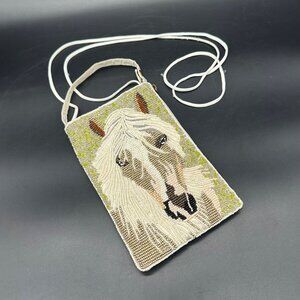 Beaded Horse Crossbody Bag Wallet Cell Phone Holder White Gold Bamboo Trading